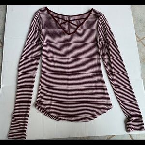 Red and white stripped long sleeve shirt